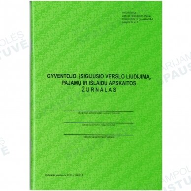 Gyventojo, įsigijusio verslo liudijimą, pajamų ir išlaidų apskaitos žurnalas